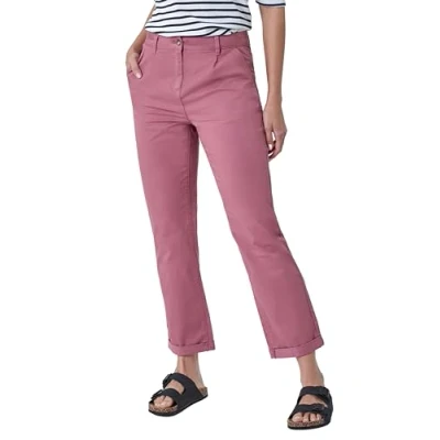 Image of Roman Originals Chino Trousers for Women UK Ladies Cotton Blend Washed Stretchy Smart Casual Office Work Fitted Tailored Summer Autumn Evening Party Slimming Spring Soft Plain Rose Size 18
