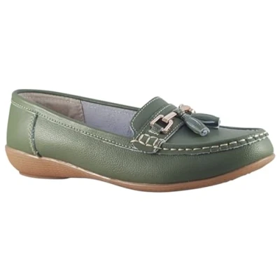 Image of Jo &amp; Joe Ladies Leather Moccasins Loafer Plimsole Pumps Womens Tassel Flat Shoes (Mistletoe, Numeric_5)