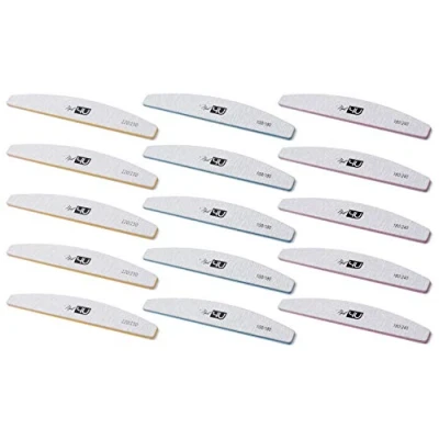 Image of Half Moon Nail Files Set of 15pcs, 5x 120/150 Grit, 100/180 Grit 5x180/240 Nail4U Professional File Emery Board Styling Tools Art Manicure Pedicure Acrylic Gel Tips