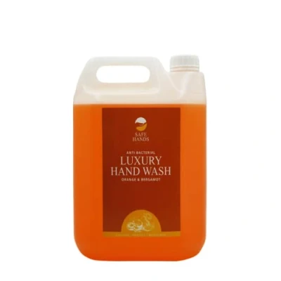 Image of Safe Hands Luxury Hand Wash Orange &amp; Bergamot 5 Litre Moisturising Soap liquid Antibacterial Anti Bac Removes 99% of Bacteria Kind to Skin