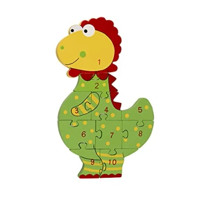 Image of Number Puzzle, Dinosaur Wooden Puzzle Toys for 1 Year Old and Toddler Toys, Jigsaw Games Educational Montessori Early Development &amp; Activity by Orange Tree