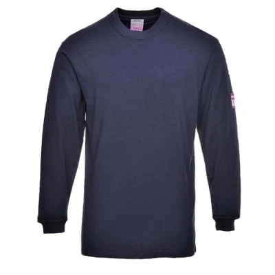 Image of Portwest Flame Resistant Anti Static Long Sleeve T Shirt Navy XL
