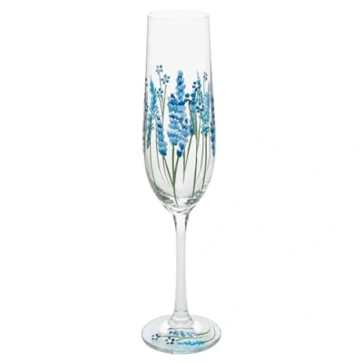 Image of Shudehill Giftware My Favourite Glass Floral Hand Painted Flute Champagne Lavender, Delphinium, Poppy, Daisy, Gerbera, Sunflower, Butterfly Meadow, Bee or Dragonfly Designs (Delphinium)