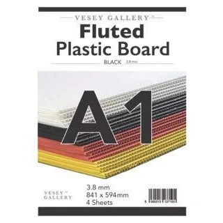 Image of Vesey Gallery® Black Fluted Correx Corrugated Plastic Board, Pack of 4 Sheets. from A4 to A1 Size (A1 (841x594mm) for Outdoor Sign Display and a Host DIY Craft Applications.