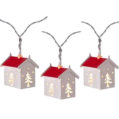 Image of WeRChristmas Pre Lit Decorative Wooden House LED Light String, White, 5.5cm