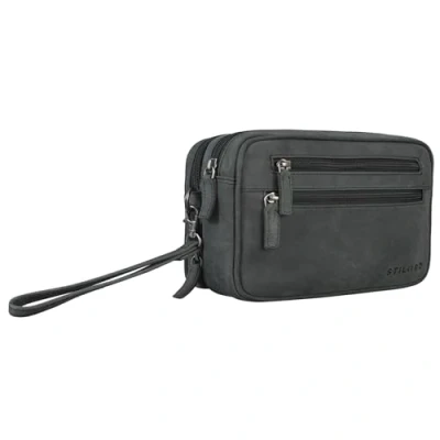 Image of STILORD &#039;Nero&#039; Wrist Bag for Men Leather Hand Pouch with Strap Vintage Handbag Tablet 8.4 inches Travel Festival in Genuine Leather, Colour:Anthracite