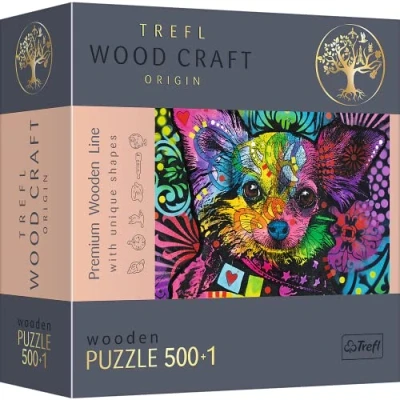 Image of Trefl 20160 500+1 Teile, Wood Craft, unregelmäßige Formen, 50 Tierfiguren, modernes Premium Puzzle, Colourful Puppy