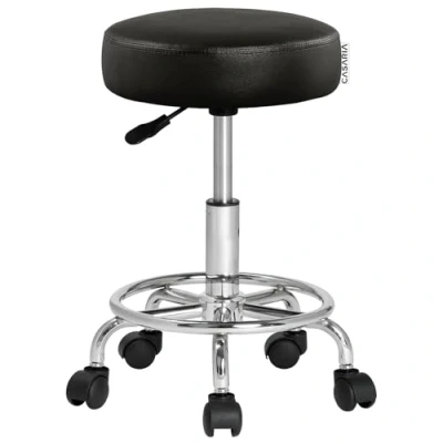Image of CASARIA® Rolling Stool Height Adjustable 10cm Padding 360 Swivel 51 65cm Seat Footrest Stylish Office and Kitchen Stools Ergonomic Work Black