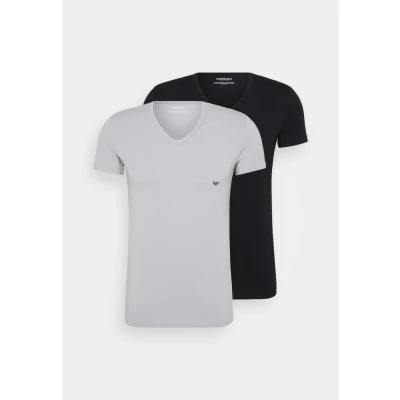 Image of Emporio Armani Men&#039;s 2 pack V Neck T shirt Essential Core Logoband Shirt, Multicoloured (Black/Grigio), M UK