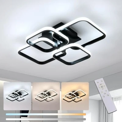 Image of Comely Dimmable LED Ceiling Light, 48W Rectangle Design with Remote Control, Suitable for Living Room, Kitchen, Office (Black)