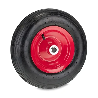 Image of Relaxdays Wheelbarrow Tyre, 3.50 6, Pneumatic Spare Wheel, Steel Rim, with Valve, Supports up to 120 kg, Black/Red, 80% Rubber 20%, 3.5 6