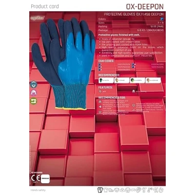 Image of Ogrifox OX DEEPON Latex Gloves, Protective Work Gardening Gloves Ox.11.458, Navy Blue, Size 11, 72 pairs
