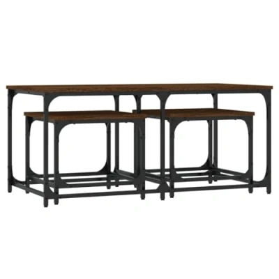 Image of vidaXL 3 Piece Nesting Coffee Tables Brown Oak Engineered Wood with Stable Metal Frame for Living Room, Bedroom, or Office Use