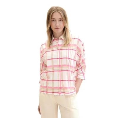 Image of TOM TAILOR Women&#039;s 1041680 Blouse, 35321 Beige Pink Check, 10