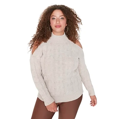 Image of Trendyol Women&#039;s TBBAW23AN00016/Bej Sweatshirt, Beige, 4XL