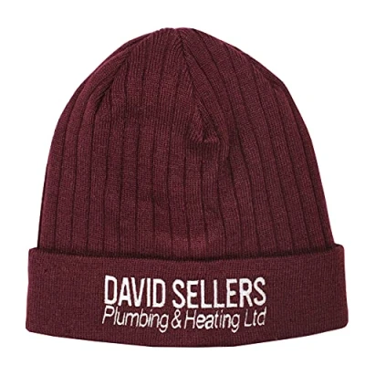 Image of TeddyTs Personalised Business Logo Men&#039;s Thermal Insulated Beanie Hat (Maroon), One Size