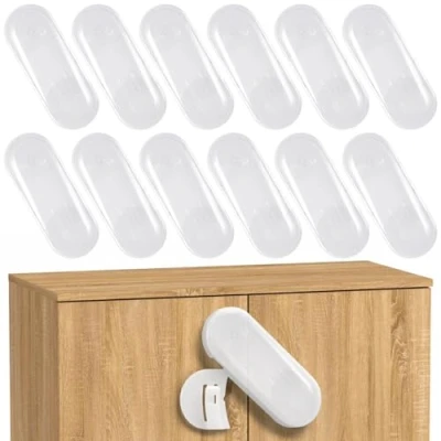 Image of ECHOCUBE Child Safety Cupboard Locks, 12 Packs Baby Proof Cabinet Locks with Adhesive Tape, for Cabinets, Cupboards, Drawers (White)
