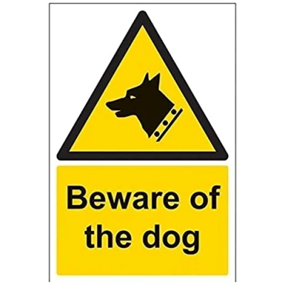 Image of V Safety Beware Of The Dog Warning Sign 200mm x 300mm Self Adhesive Vinyl