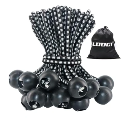 Image of LOOGI Bungee Cord with Balls, 25Pcs 6 Inch Black Ball Cords, Heavy Duty Tarp Bungees Ties Elastic Tie Down Straps for Tarpaulin Tent Camping Pavilions Flag Marquee