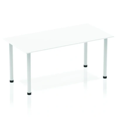 Image of Dynamic Rectangular Straight Table White MFC Post Leg Silver Frame Impulse 1600 x 800 725mm