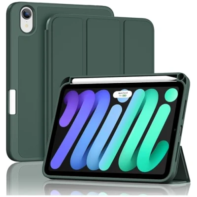 Image of ProCase for iPad Mini 7 A17 Pro 2024/iPad 6 2021 8.3 Inch 7th/6th Gen Case with Pencil Holder, Trifold Stand Smart Folio Soft TPU Back Cover 8.3&quot; Mgreen
