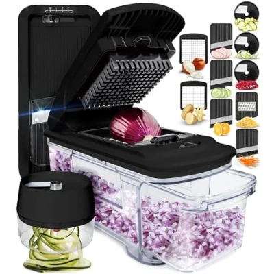 Image of Vegetable Chopper Cutter Mandoline Slicer Veggie Onion Salad Food Manual Potato Chipper Veg and Dicer Kitchen Tools &amp; Gadgets (All in 1 Black)
