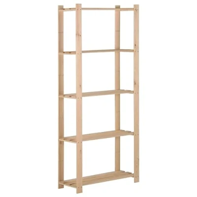 Image of vidaXL Solid Pinewood Storage Rack, 5 Tier, 80x28.5x170 cm, Easy to Assemble, Versatile Use for both Commercial &amp; Household Storage, Natural Finish.
