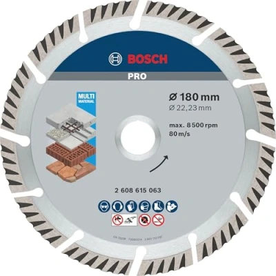 Image of Bosch 1x PRO Multi Material Diamond Cutting Disc for Bore 22.23 and Large Angle Grinders (for concrete, Reinforced Ø 180 mm, Professional Accessory Grinder)