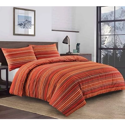 Image of Leon Stripe Lines Luxury Printed Duvet Cover Set Easy Care Bedding Red Blue Soft Covers (King, Red)