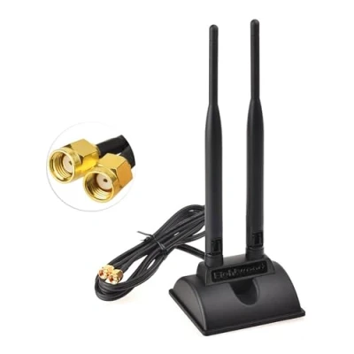 Image of Eightwood External Wifi Antenna 2.4G / 5.8G Dual Band Magnetic Base 6dBi RP SMA Adapter 2m Compatible for Huawei Netgear Tp link Router Security Camera WLAN PCIe Card Wirelesse Bluetooth