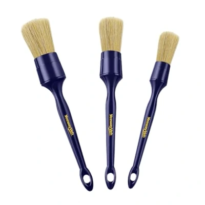 Image of YeewayVeh Car Detailing Brush Set, 3 Pack Ultra Soft Boars Hair for Gaps Emblems Air Vents Engine Bay and Wheels Crevices Cleaning Auto Detail Brushes, Indigo