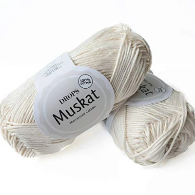 Image of 100% Cotton Yarn for Knitting and Crocheting, 3 or Light, DK, Worsted Weight, Drops Muskat, 1.8 oz 109 Yards per Ball (08 Off White)