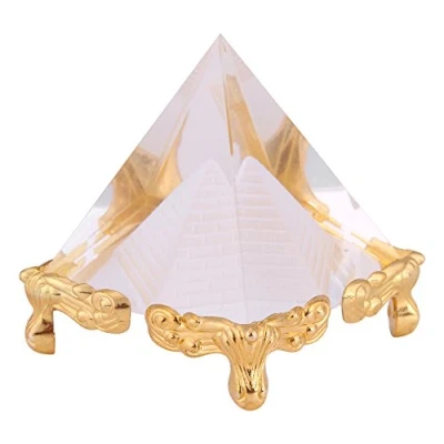 Image of Walfront Crystal Pyramids Figurine, Egyptian Figurine Statue Model with Gold Stand Feng Shui Crafts Gift