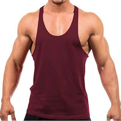 Image of Men&#039;s Stringer Gym Tank Top Shirt Print Cotton Bodybuilding Sport Vest (S, Burgundy)