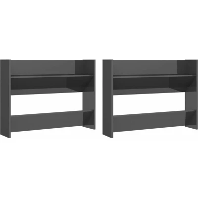 Image of vidaXL Wall Shoe Cabinets 2 pcs High Gloss Grey 80x18x60 cm Engineered Wood