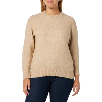 Image of JJXX Women&#039;s Jxsiline Various Crew Knit Noos Jumper, Peyote/Detail:/Limeade Neck Piping, XS