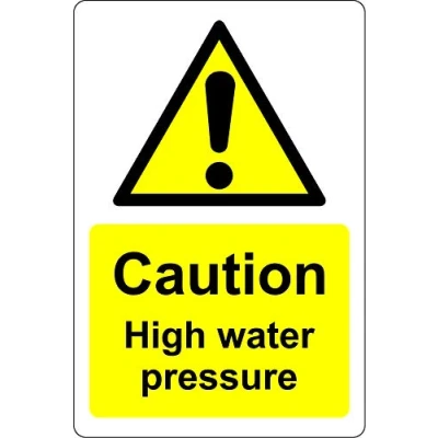 Image of Caution high water pressure Safety sign Self adhesive sticker 200mm x 150mm