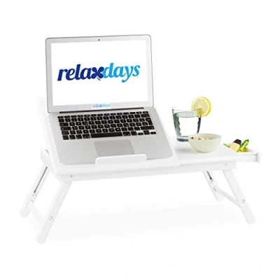 Image of Relaxdays Laptop Table, Height Adjustable Stand for Bed and Couch, With Drawer, HWD: 24x60x35cm, White