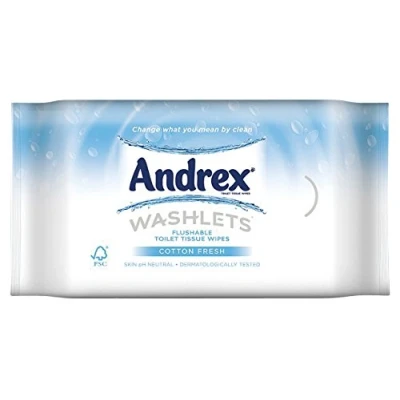 Image of Andrex Washlets Flushable Toilet Tissue Wipes, Classic Clean Pack of 2 (Total 80 Wipes)