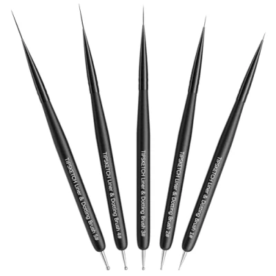 Image of Tipsketch Nail Art Liner Brushes 5Pcs Dotting Pen Tools Thin Set(4/8/12/15/20 mm) for Long Lines, Details Gel Polish Paintings Double End