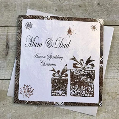 Image of White Cotton Cards C2 MD&quot;Mum &amp; Dad Have a Sparkling Christmas&quot; Handmade Christmas Card