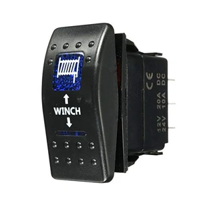 Image of Mintice™ Car Vehicle 12V 20A Blue LED light Rocker Toggle Switch 7Pin Winch in out Momentary