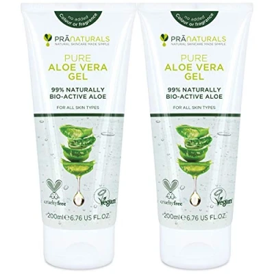 Image of PraNaturals Pure Aloe Vera Gel 200ml Soothing &amp; Hydrating, Rich in vitamins, For bug bites and minor burns, all skin types, Cruelty free Vegan (Pack of 2)