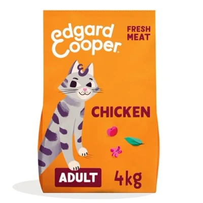 Image of Edgard Cooper dry cat food for adult cats, (Chicken, 4kg), natural ingredients, fresh meat indoor or outdoor help support sensitive stomachs