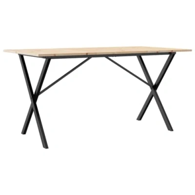 Image of vidaXL Dining Table X Frame Solid Pine Wood/Cast Iron: 140x80x75 cm for Kitchen/Living/Dining Room