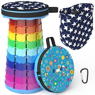 Image of LOCYOP Telescoping Stool with Cushion,Collapsible More Sturdy and Lightweight Adjustable Camping Retractable for Mountain Hiking BBQ,Max Load 440IB Star Bag&amp;Carabiner