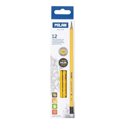 Image of MILAN® Box of 12 HB graphite pencils yellow with rubber