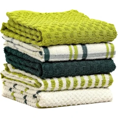 Image of BLOOM BLENDS 5 Pack Terry Cotton Kitchen Tea Towels Super Absorbent, Quick Drying, and Soft Dishcloths for Everyday Use Durable &amp; Machine Washable Towel Set (Sage Green)