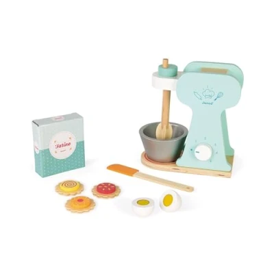 Image of Janod Wooden Little Mixer Set Kitchen Make Believe Toy 6 Accessories Included Suitable for Ages 8 and Up, J06605, White