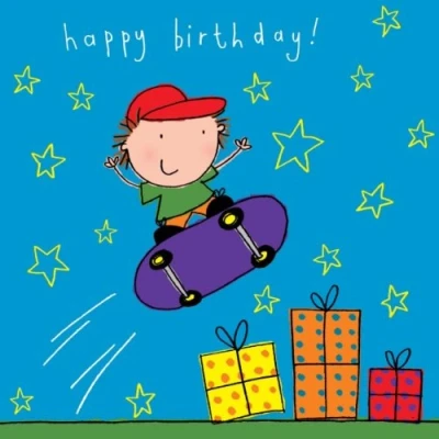 Image of Twizler Happy Birthday Card for Boy with Skateboard, Presents and Swarovski Crystal Finish Childrens Boys